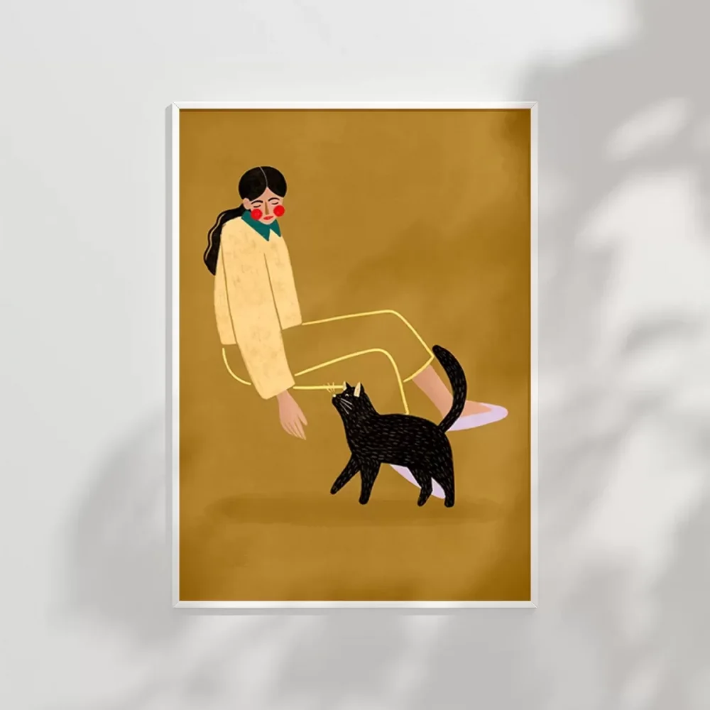 Kedi ve Kadın İllüstrasyon Poster