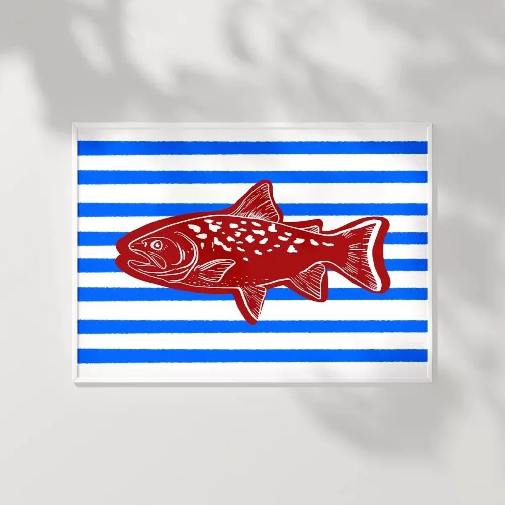Kırmızı Balık Mavi Çizgiler Poster