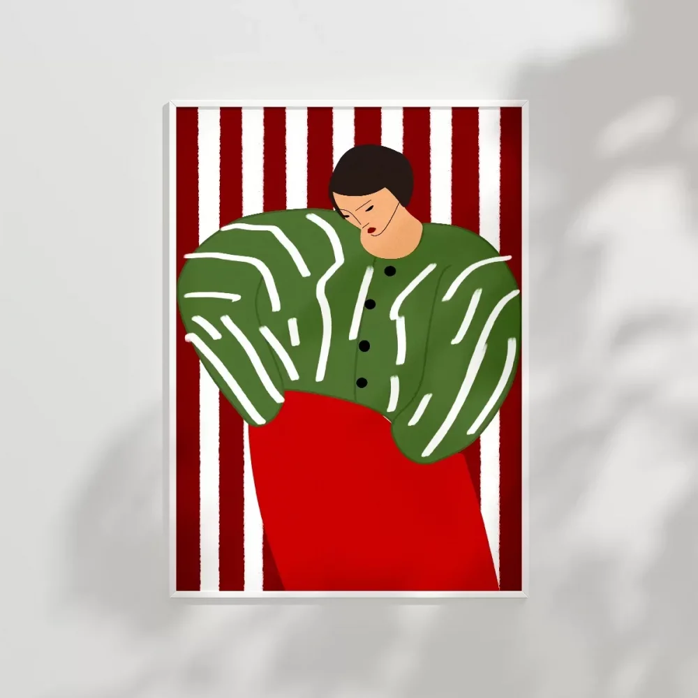 Kırmızı Çizgilerde Yeşil Kadın Poster
