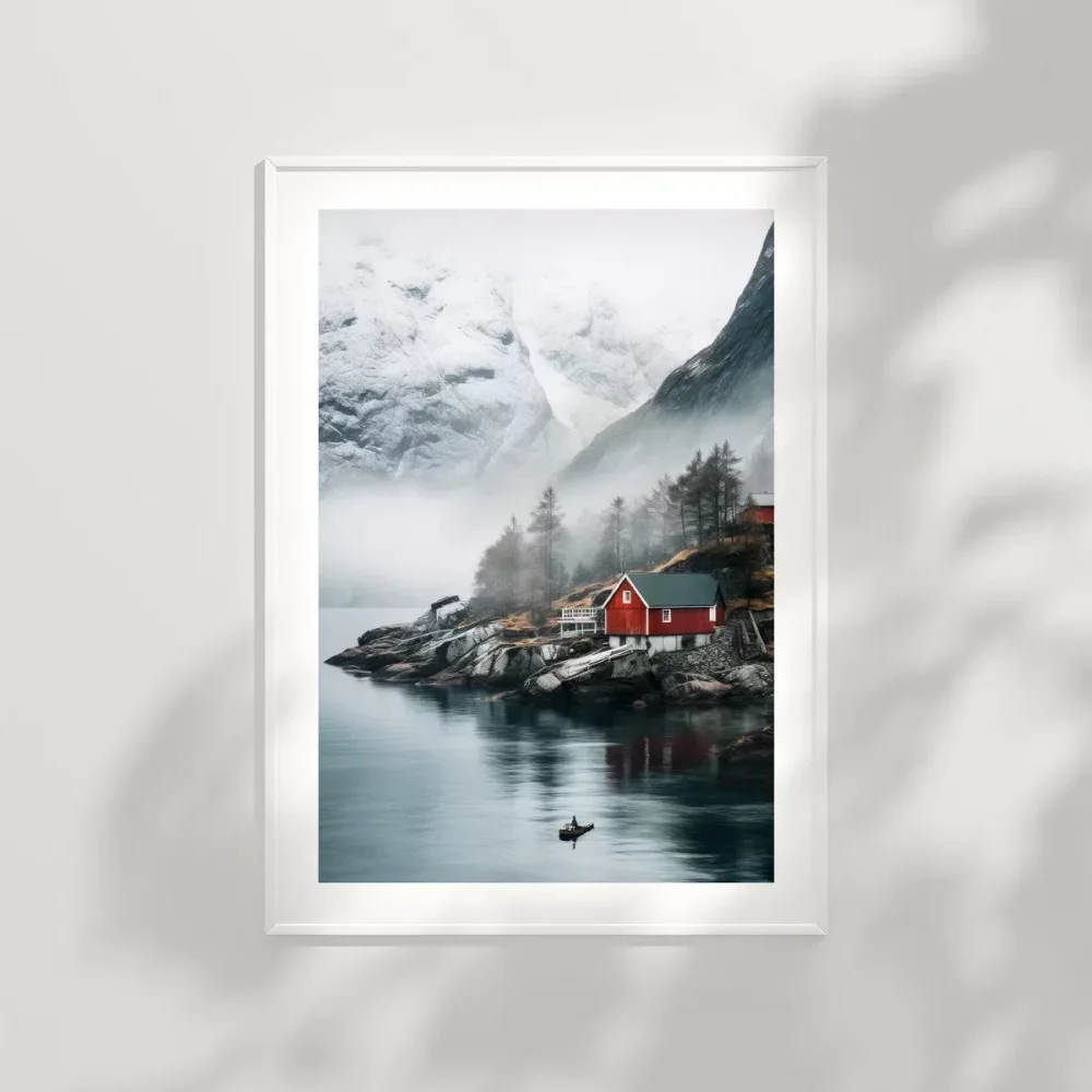 Kırmızı Ev ve Sisli Dağlar Poster