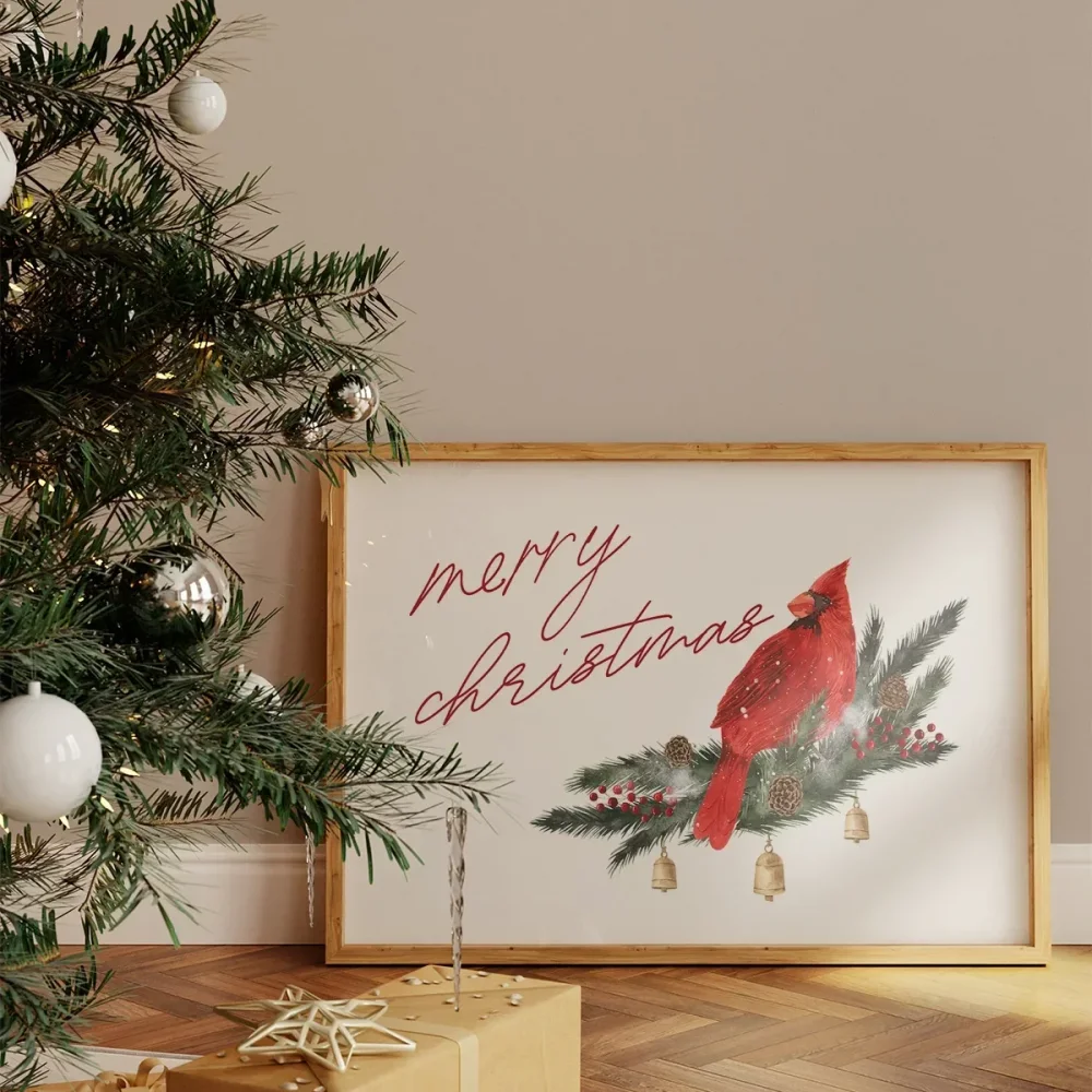 Kırmızı Kardinal ve Yılbaşı Neşesi Poster