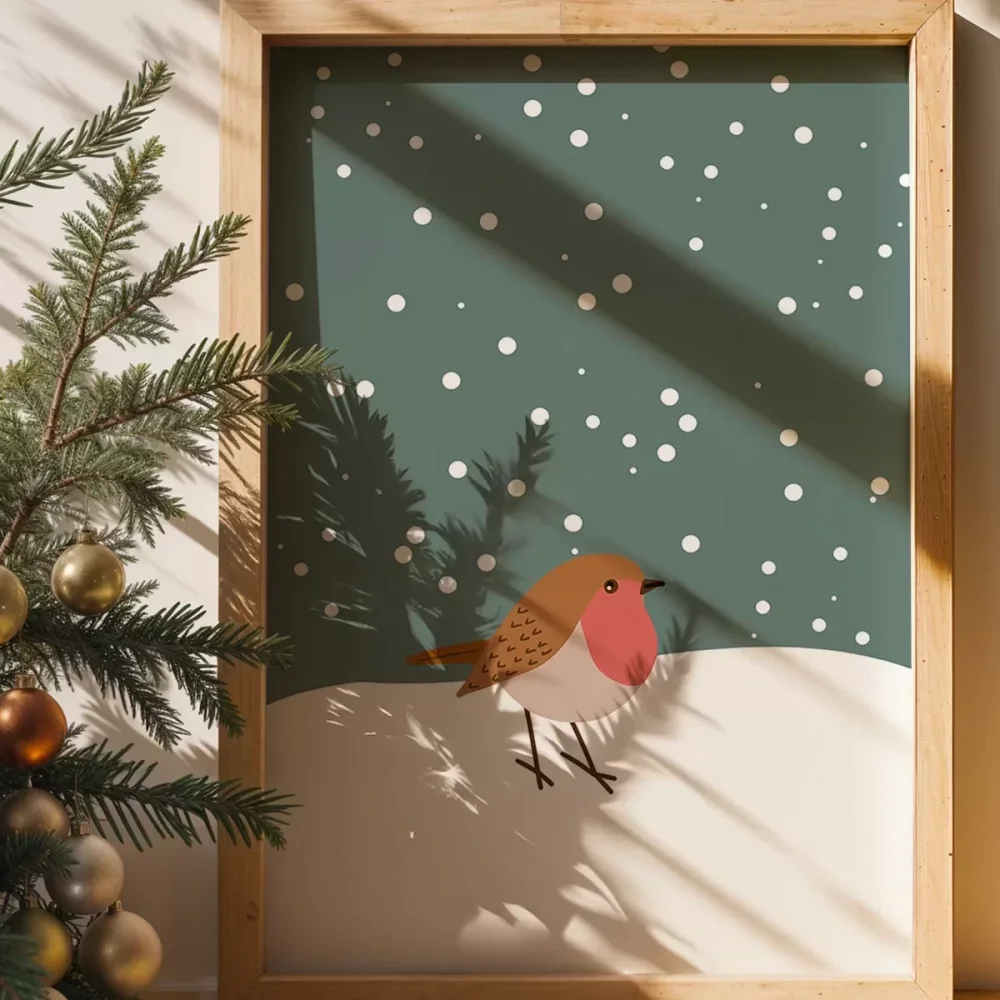 Kış Temalı Robin Kuşu Poster