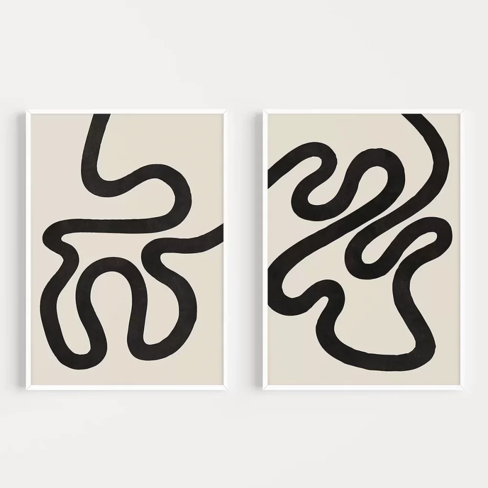 Minimalist Dalgalı Hatlar 2li Poster