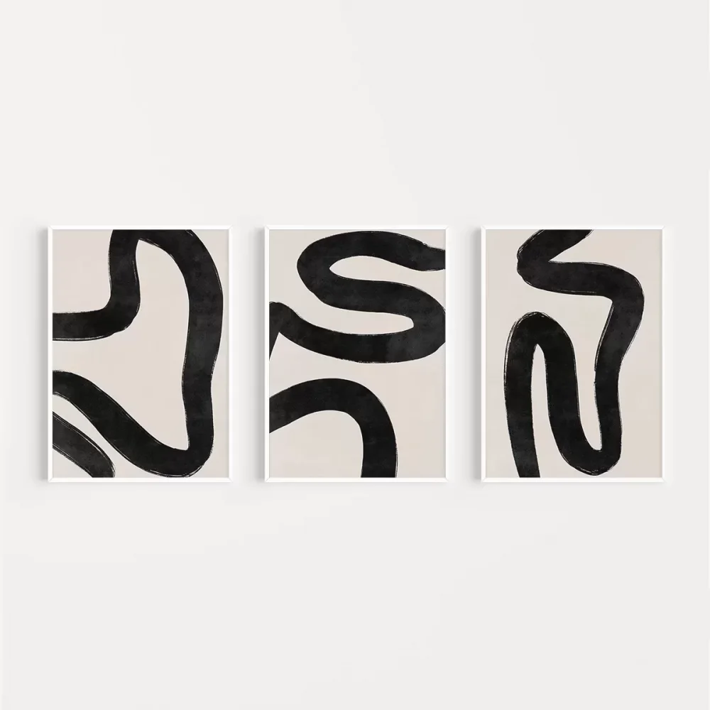 Modern Monokrom Soyut  3lü Poster