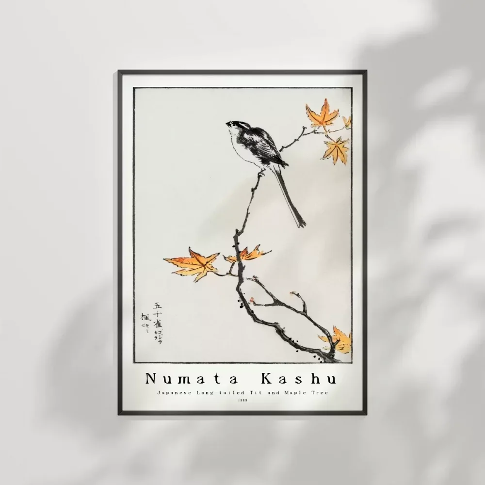 Numata Kashu Japon Uzun Kuyruklu Baştankara ve Akçaağaç Poster