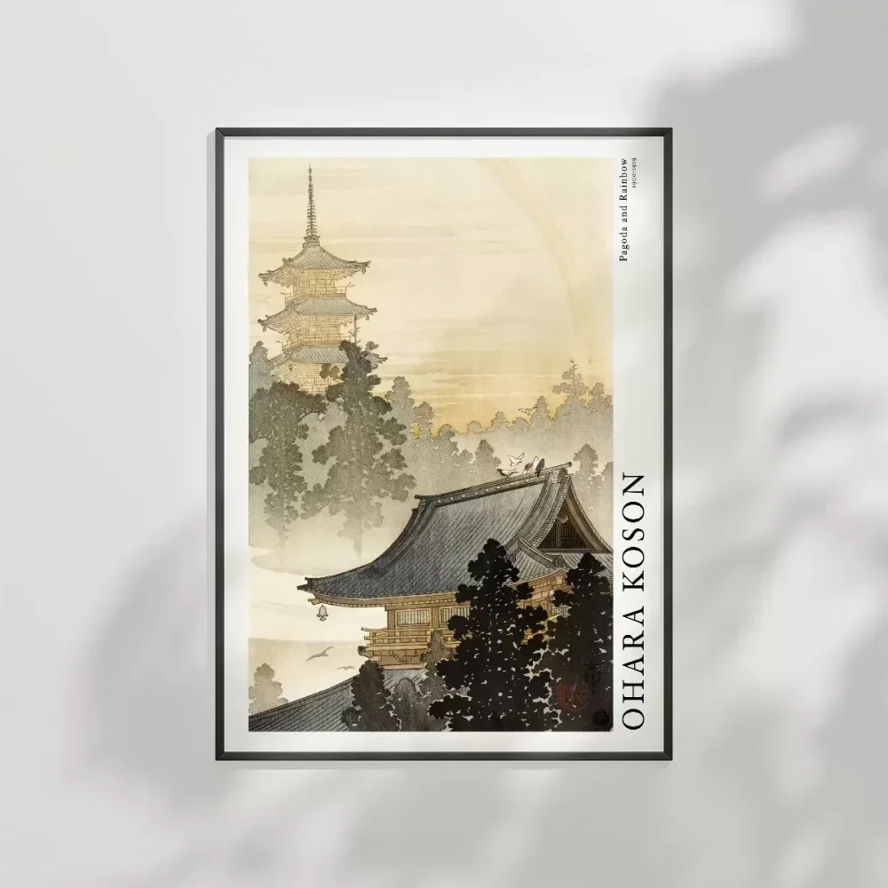 Ohara Koson Pagoda ve Gökkuşağı Poster
