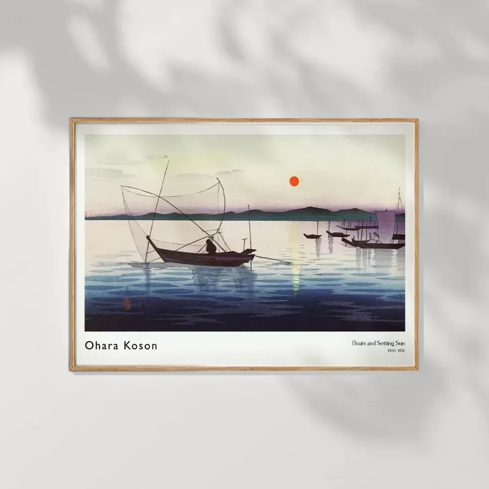 Ohara Koson Tekneler ve Batan Güneş Poster