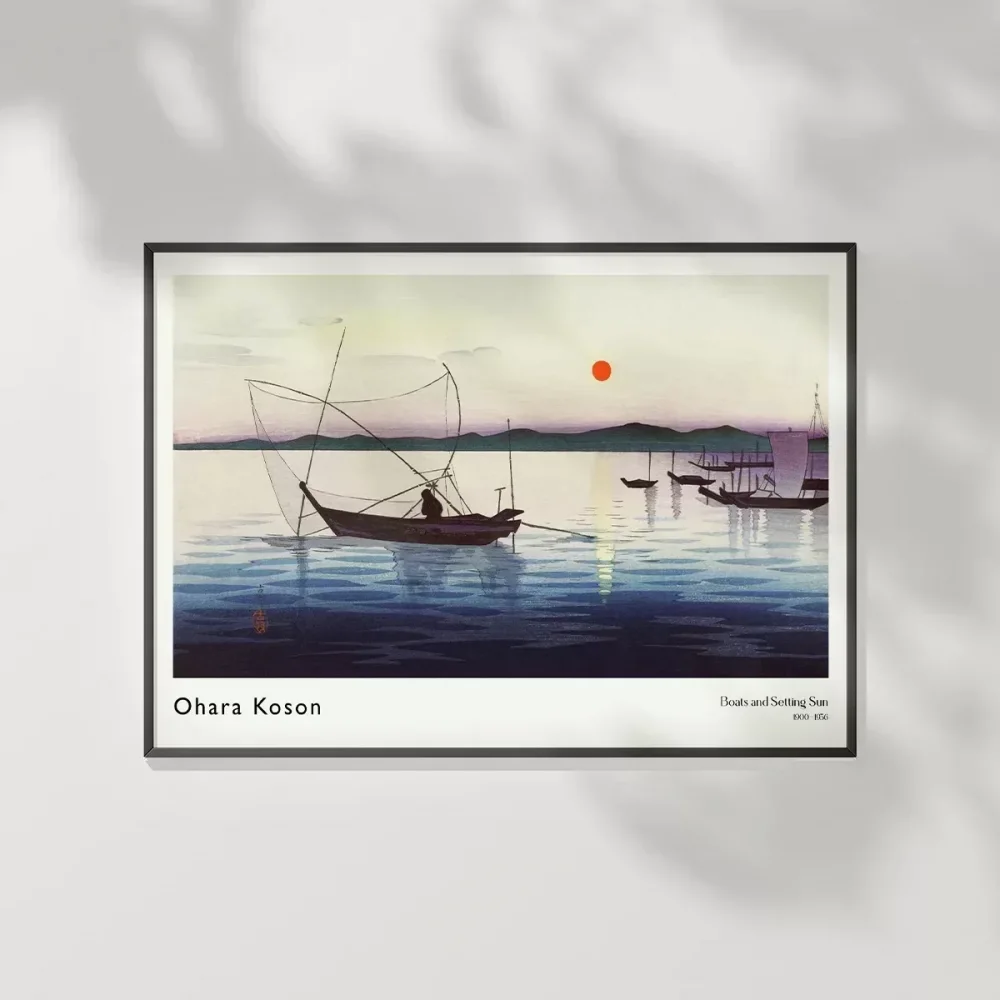 Ohara Koson Tekneler ve Batan Güneş Poster