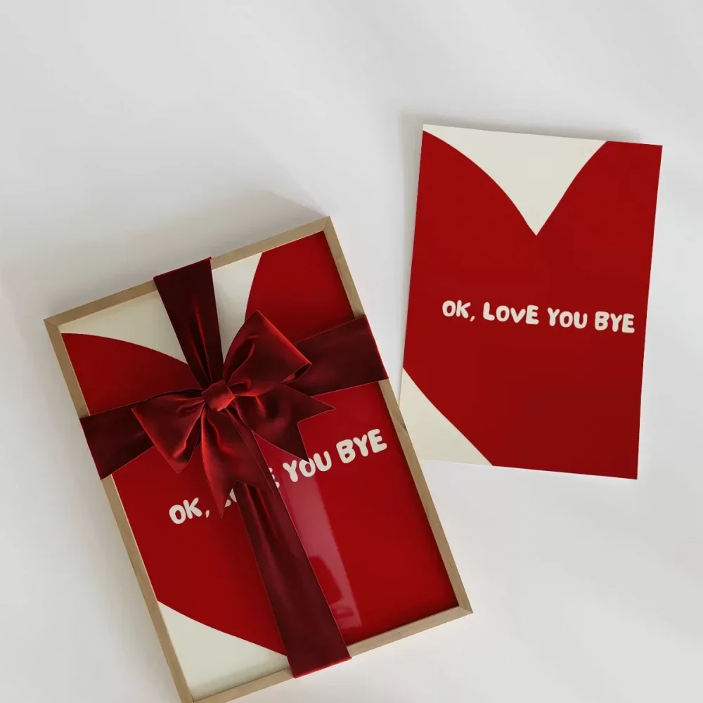 OK Love You Bye Kalp Temalı Tipografik Poster