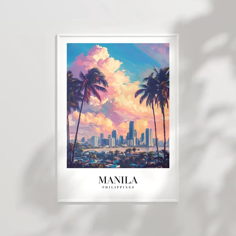 Palmiyeler Arasında Şehir Işıkları Poster