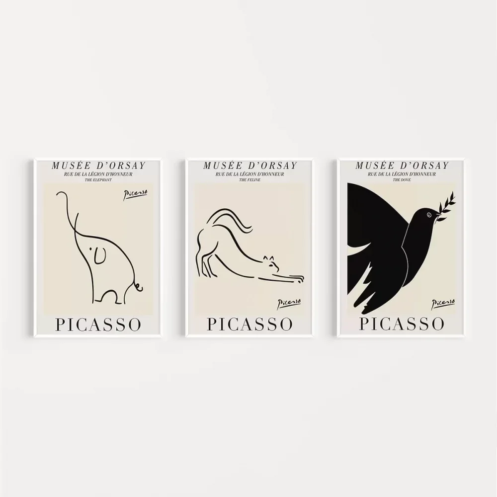 Picasso Minimal Çizgi Sanatı 3lü Poster