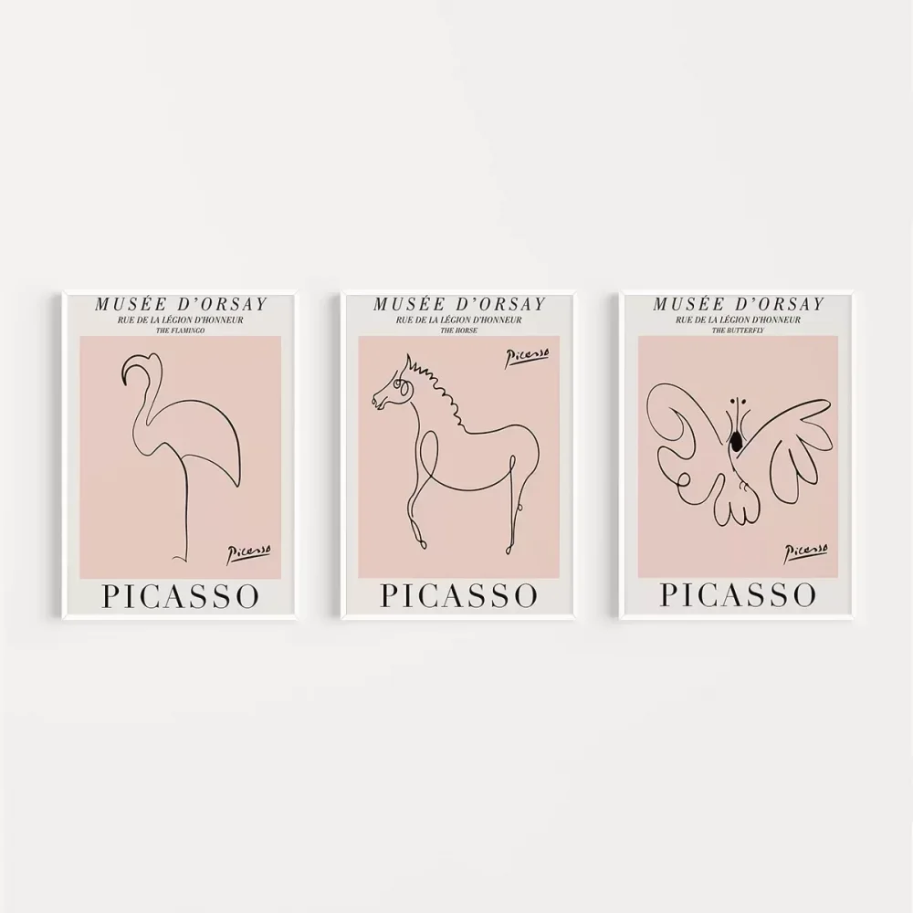 Picasso Tarzı Hayvan Çizimleri 3lü Poster