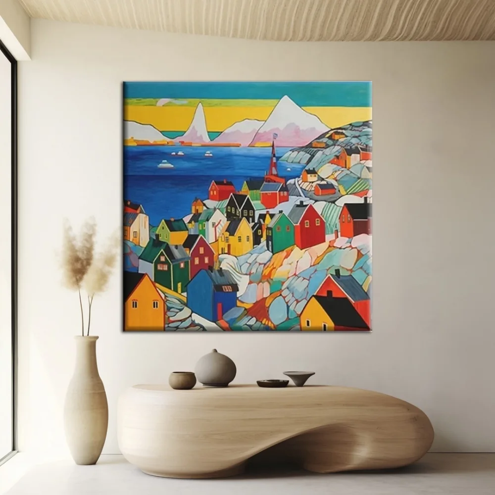 Renkli Köy Yaşamı Kanvas Tablo