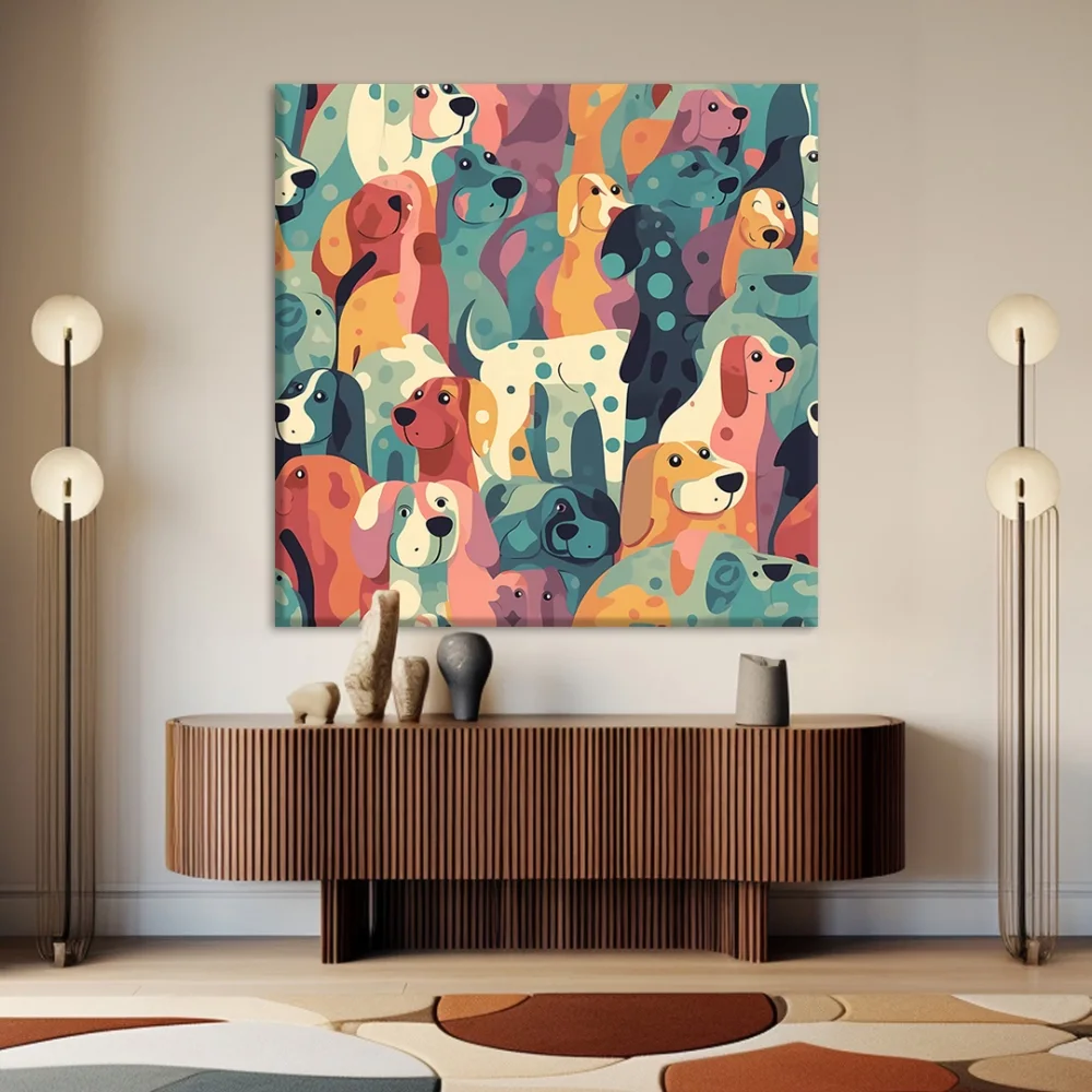 Renkli Sevimli Köpekler Kanvas Tablo