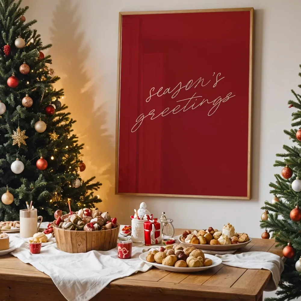 Seasons Greetings Kırmızı Yılbaşı Poster