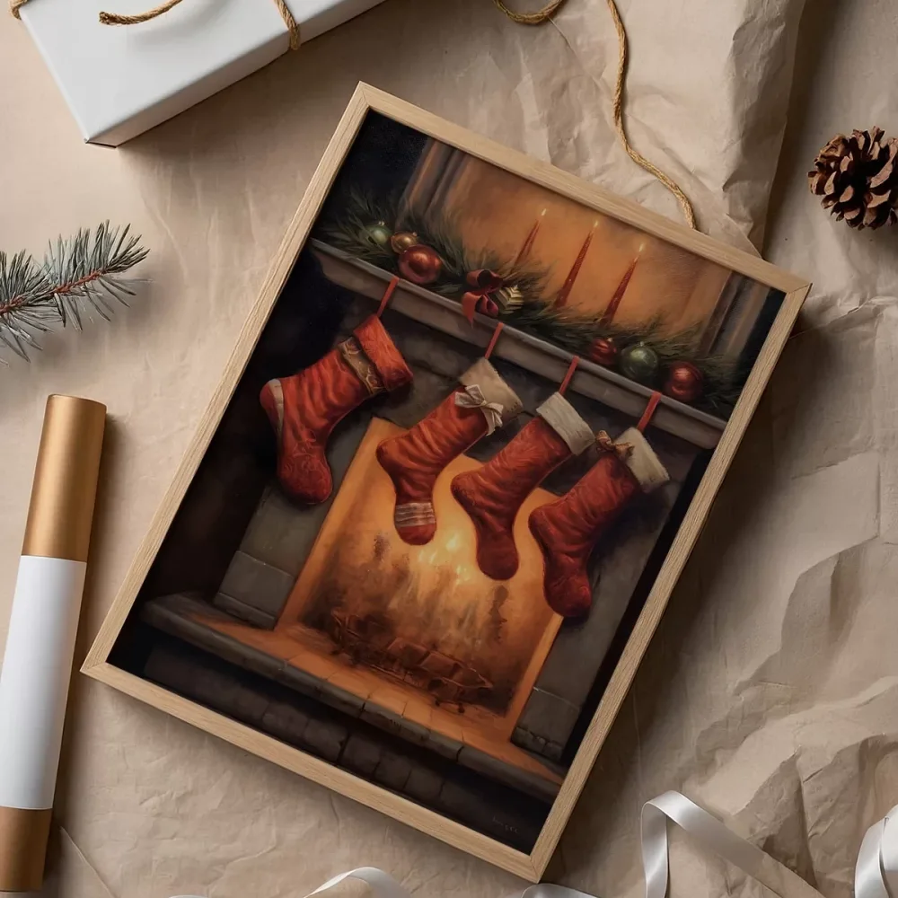 Şömine ve Noel Çorapları Poster