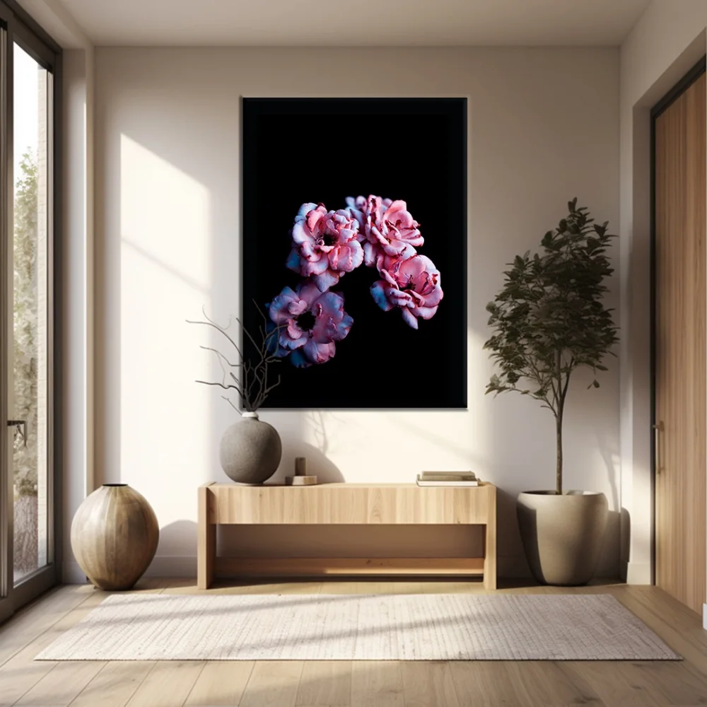 Kara Arkaplandaki Pembe Çiçekler Kanvas Tablo