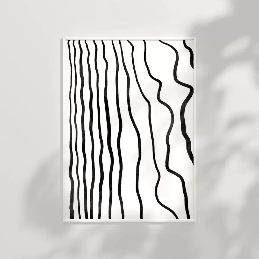 Soyut Siyah-Beyaz Çizgisel Poster
