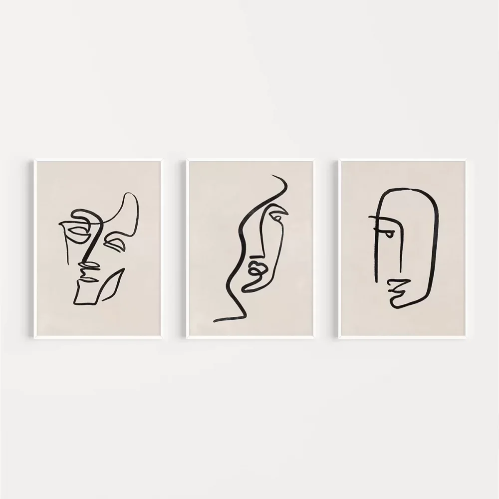 Soyut Yüz Çizgileri 3lü Poster