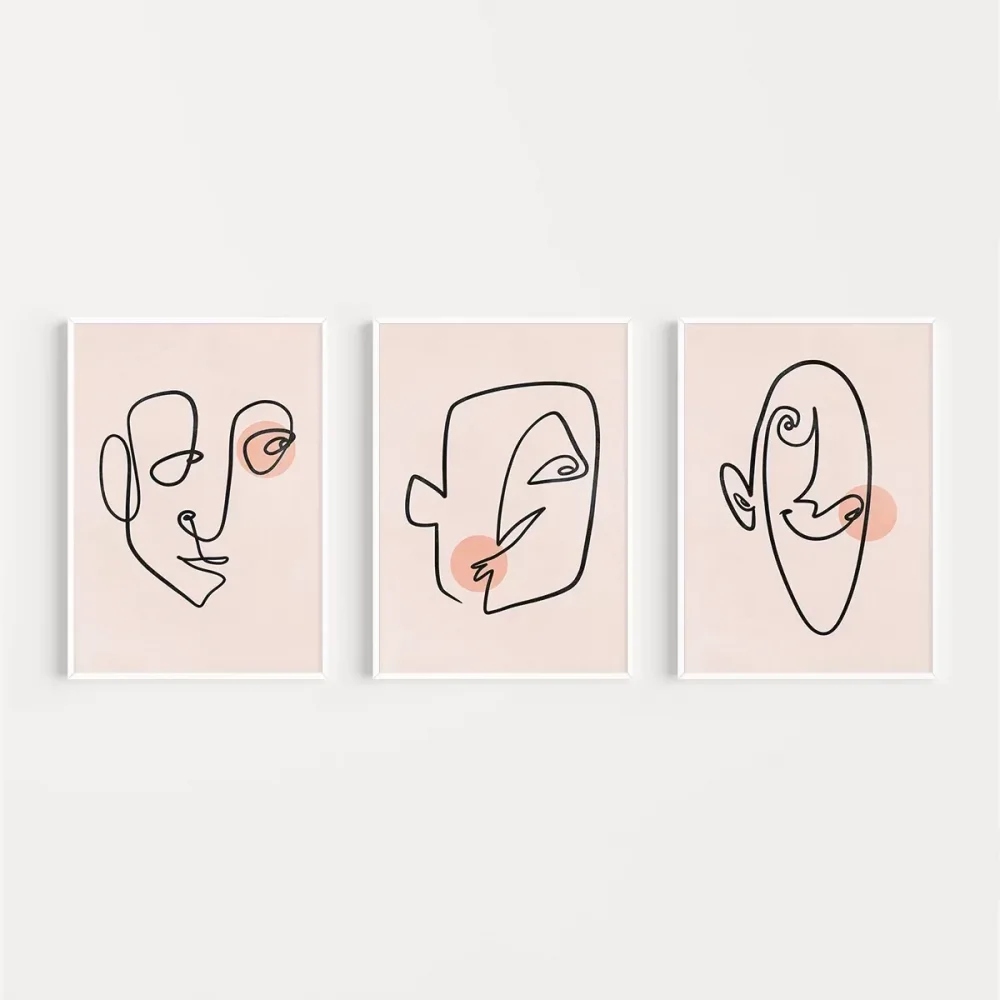 Soyut Yüz Çizgileri ve Renk Detayları Triptik 3lü Poster