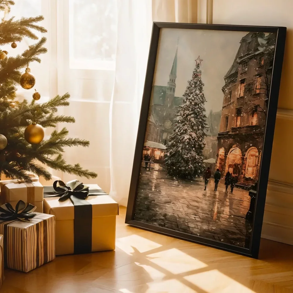 Tarihi Şehir Meydanında Noel Ağacı Poster