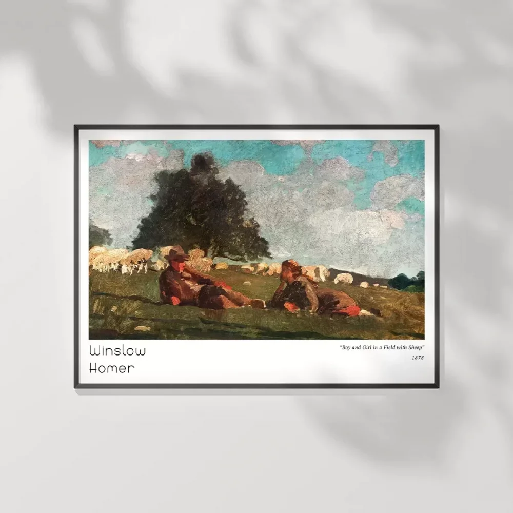 Winslow Homer Koyunlu Tarlada Kız ve Erkek Poster