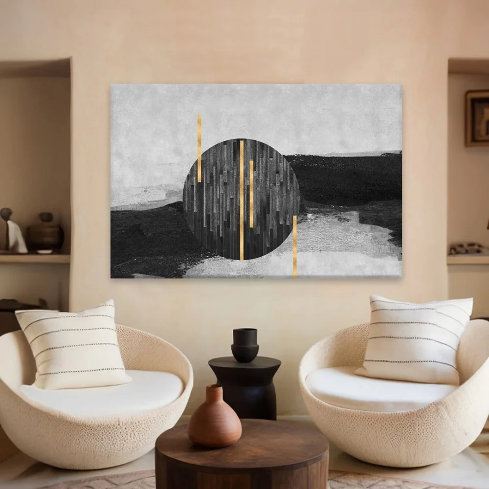 Siyah Altın Daire Kanvas Tablo