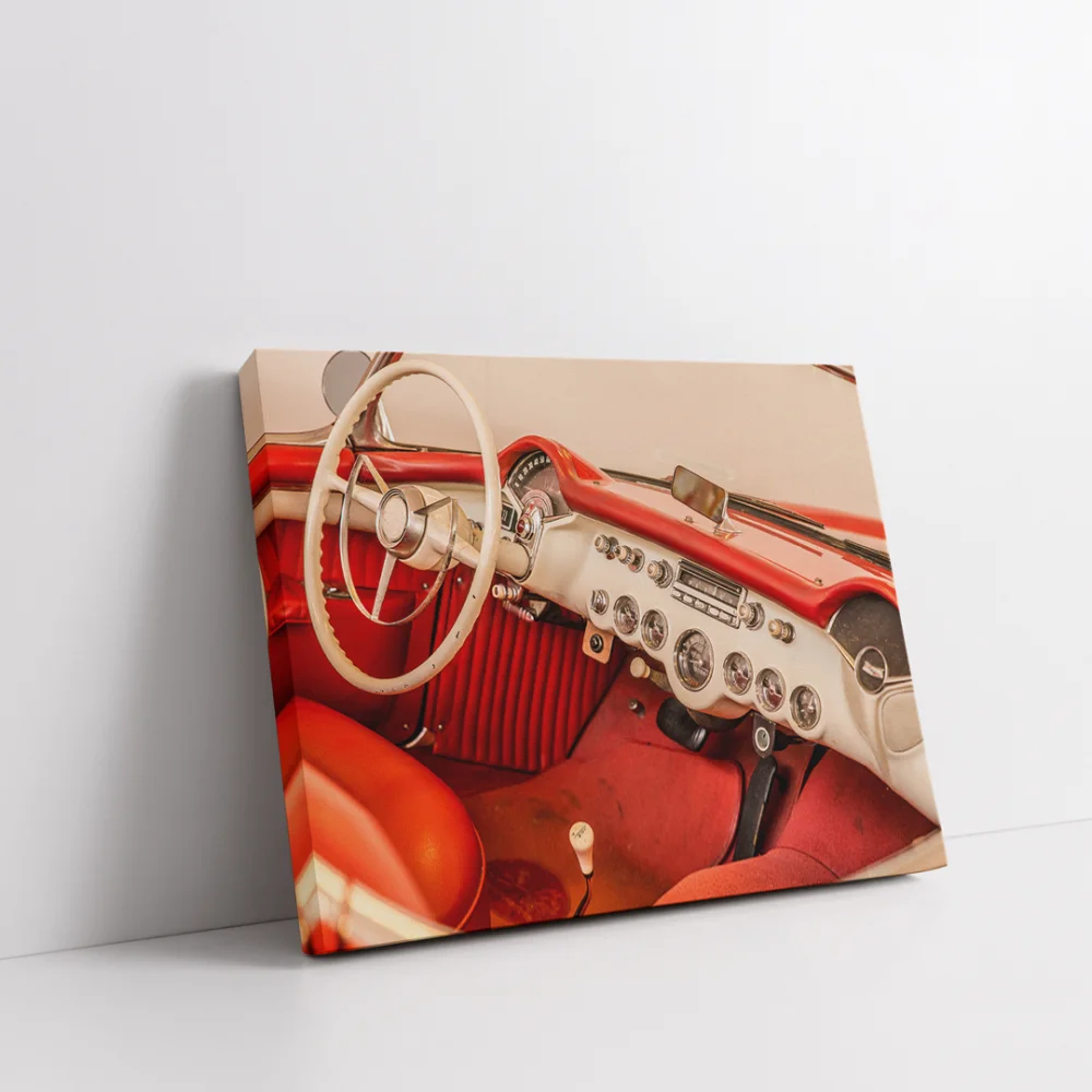 Kırmızı Klasik Araba Yatay Kanvas Tablo