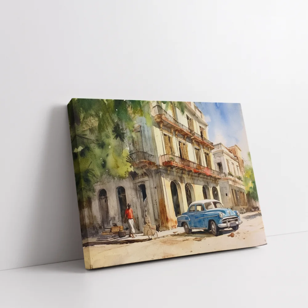 Tarihi Bina ve Araba Yatay Kanvas Tablo