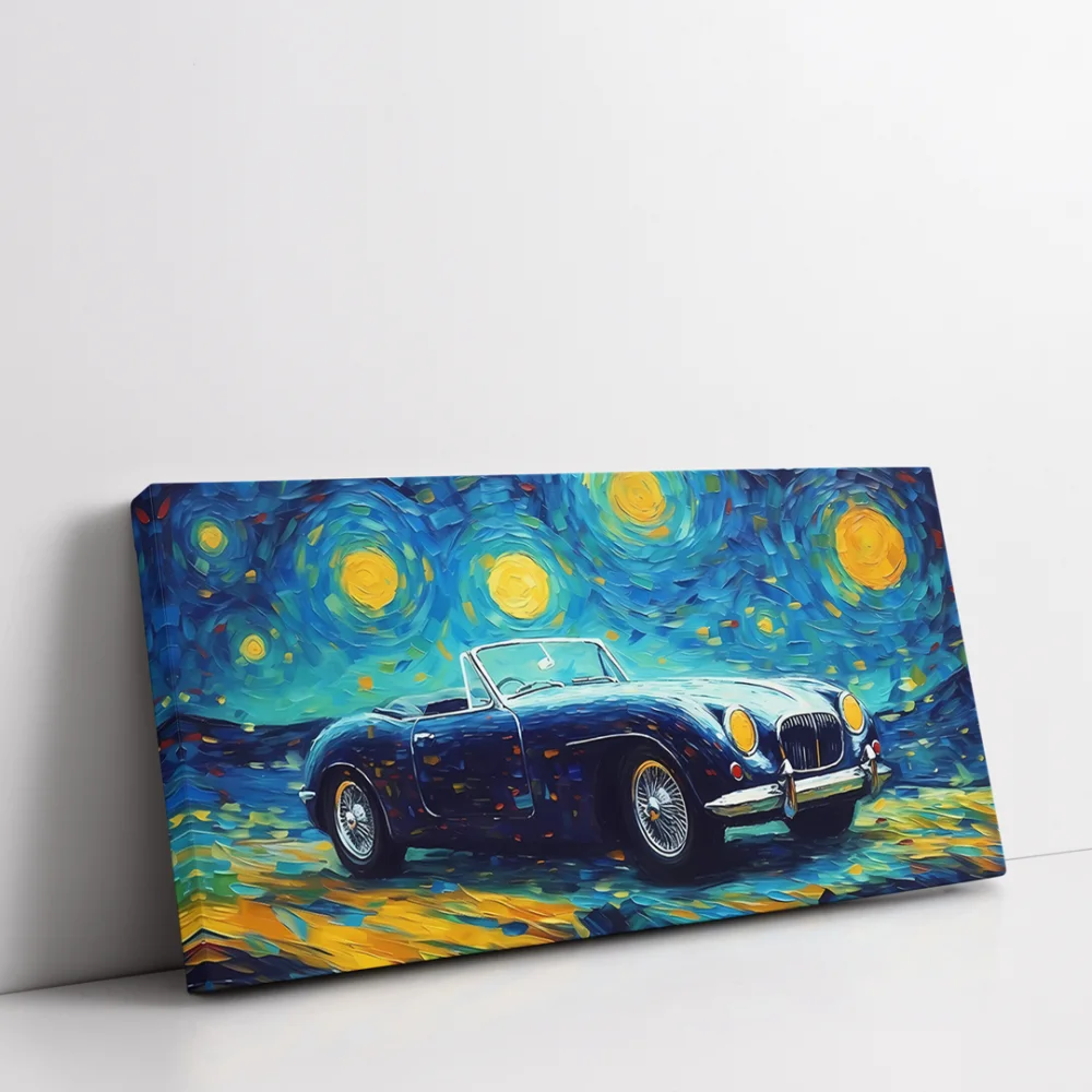 Yıldızlı Gece Araba Panoramik Yatay Kanvas Tablo