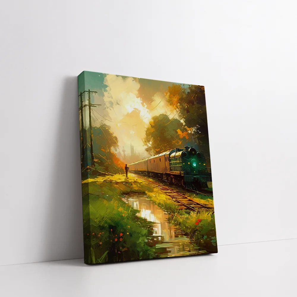 Gün Batımı Treni Dikey Kanvas Tablo
