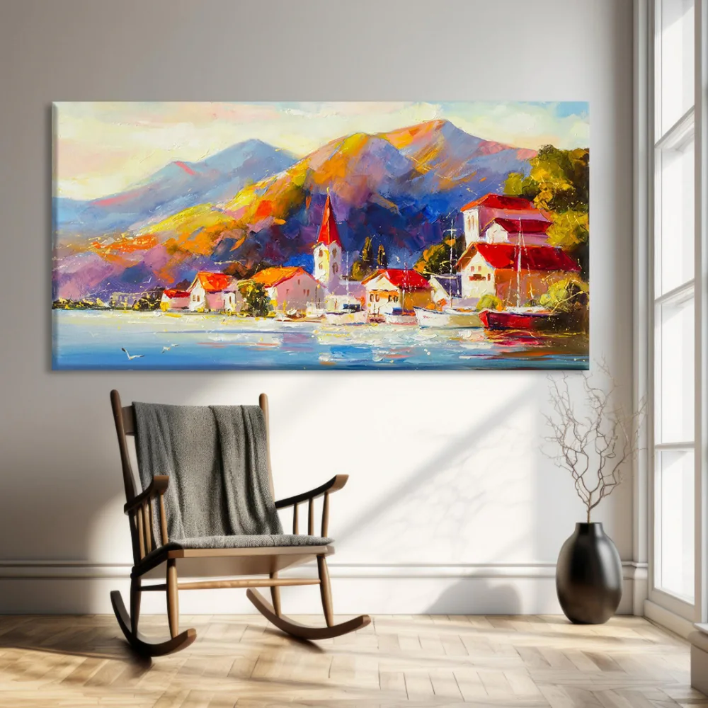 Dağ Eteğinde Köy Kanvas Tablo