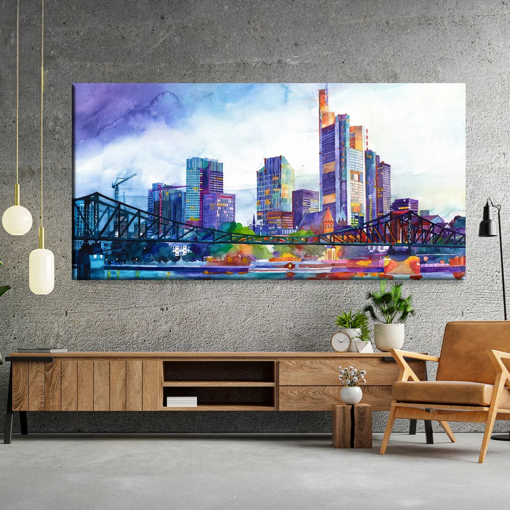 Şehir Işıkları ve Köprü Kanvas Tablo