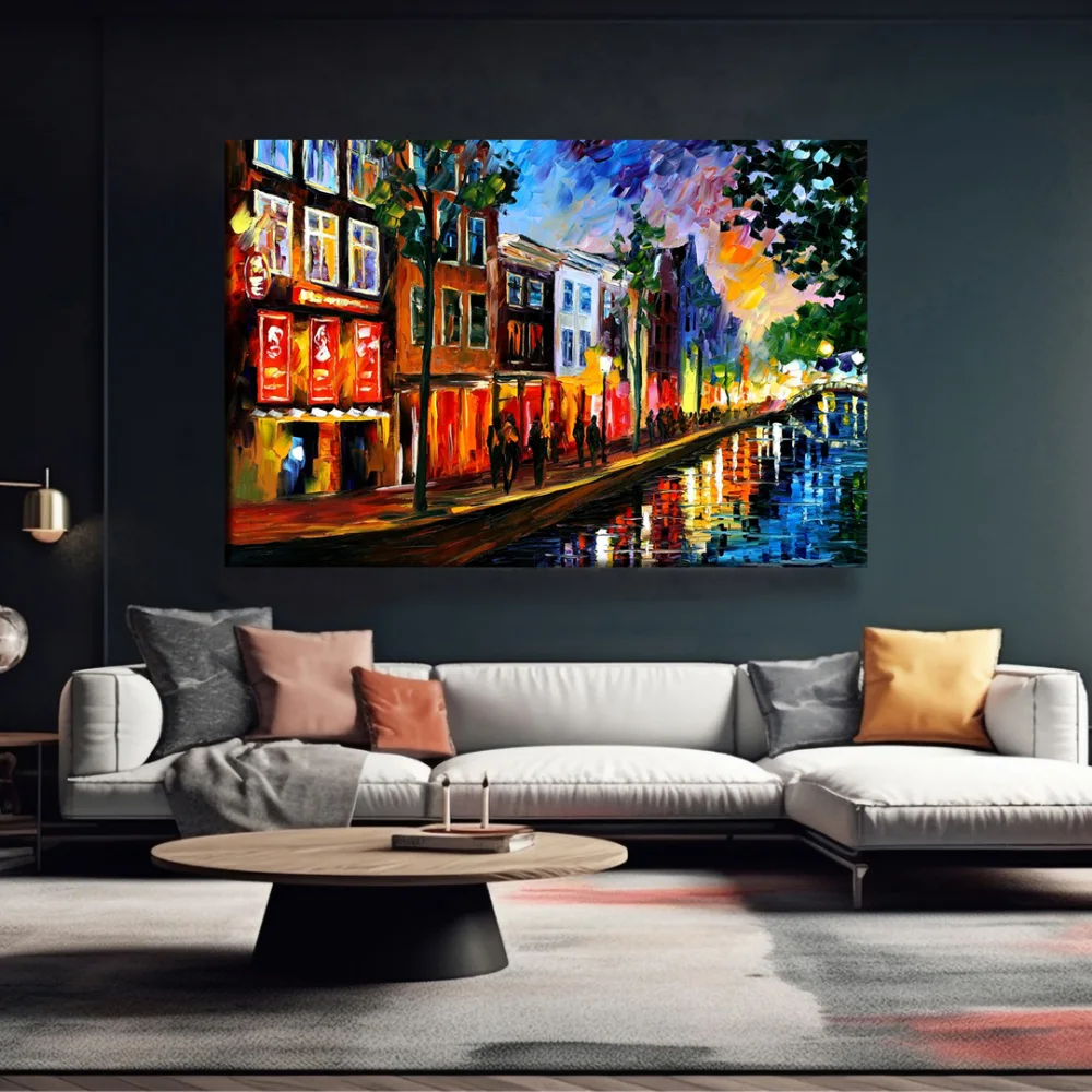 Gece Vakti Kanal Işıltısı Kanvas Tablo