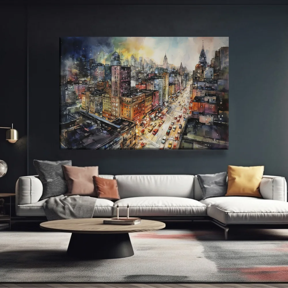 Yoğun Şehir Gecesi Kanvas Tablo