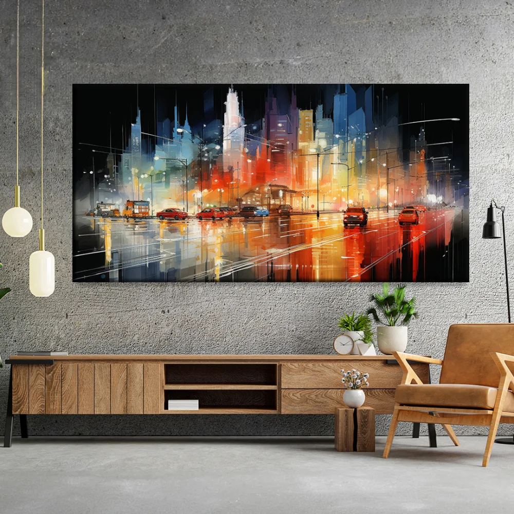 Işıklı Gece Manzarası Kanvas Tablo