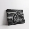 Siyah Beyaz Motosiklet Yatay Kanvas Tablo