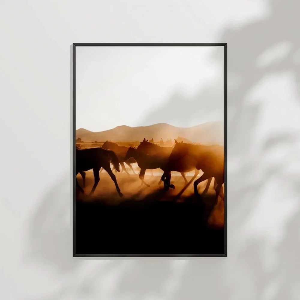 Çöl Gün Batımında Develer Poster