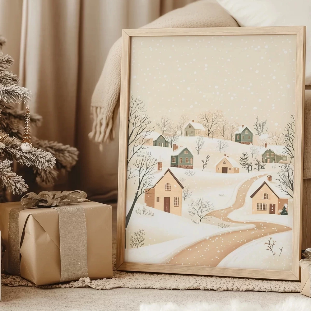 Çerçevesiz Poster Dağ Evine Giden Kış Yolu