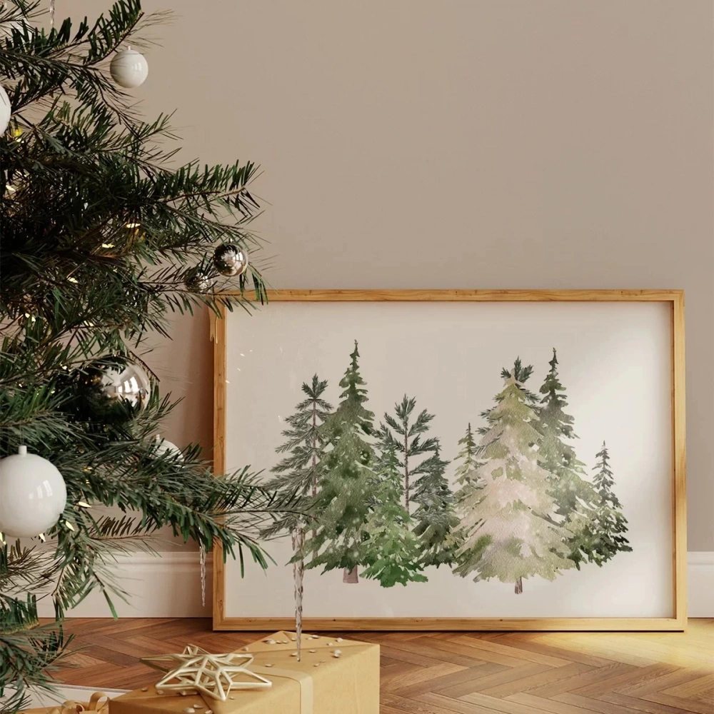 Çerçevesiz Poster Yılbaşı Ağaçları Sanatsal