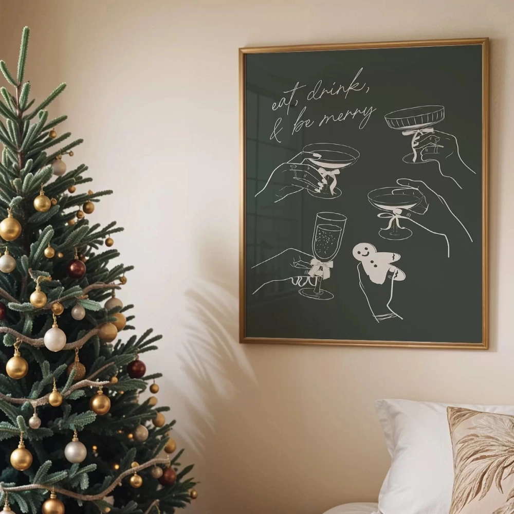 Çerçevesiz Poster Doğal Tonlarda Yılbaşı Kutlaması