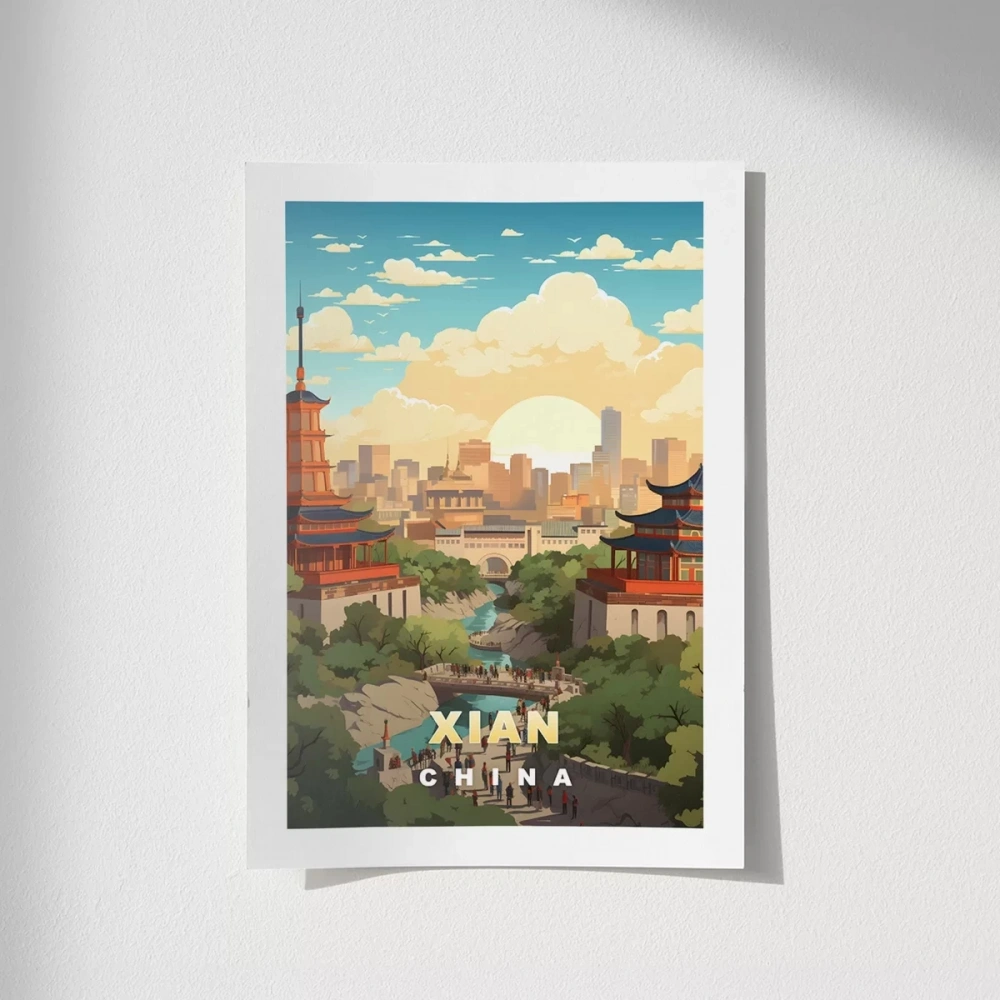 Çerçevesiz Poster Xian Tarihi ve Modern Perspektif Sanatsal