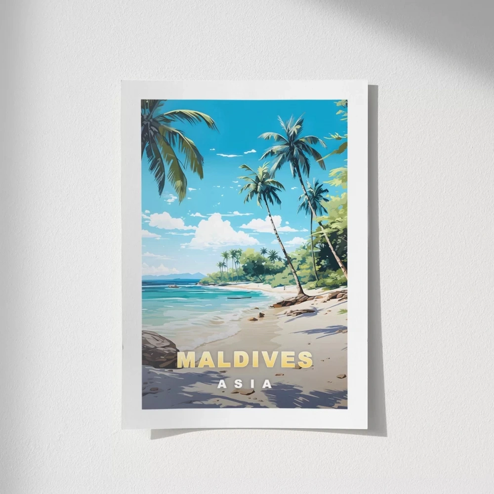 Çerçevesiz Poster Maldives Tropik Plaj Manzarası
