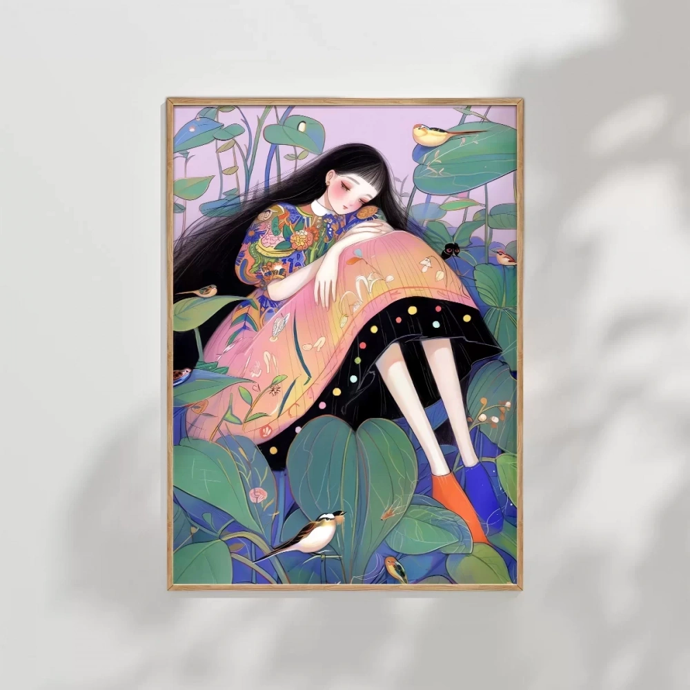 Bitkiler ve Kuşlarla Süslenmiş  Poster