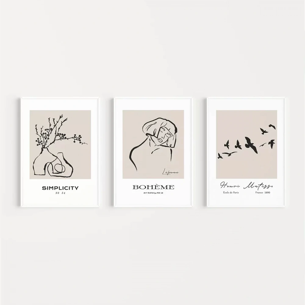 Bohème ve Simplicity Dekoratif 3lü Poster