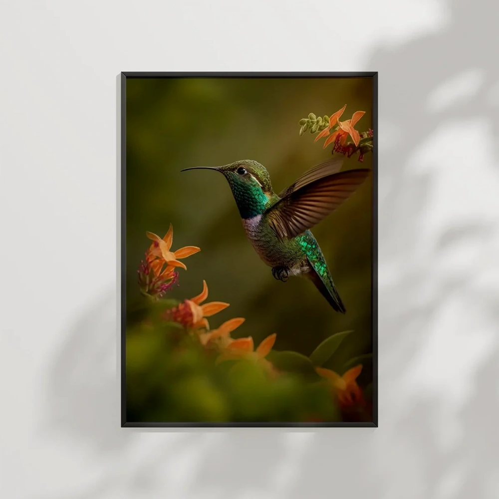 Çiçekler Arasında Sinek Kuşu Poster