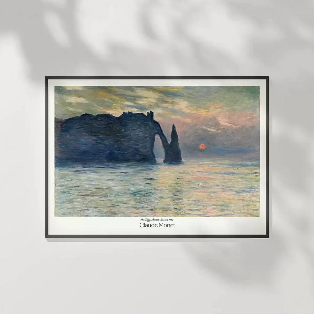 Claude Monet Uçurum, Erretat, Gün Batımı Poster