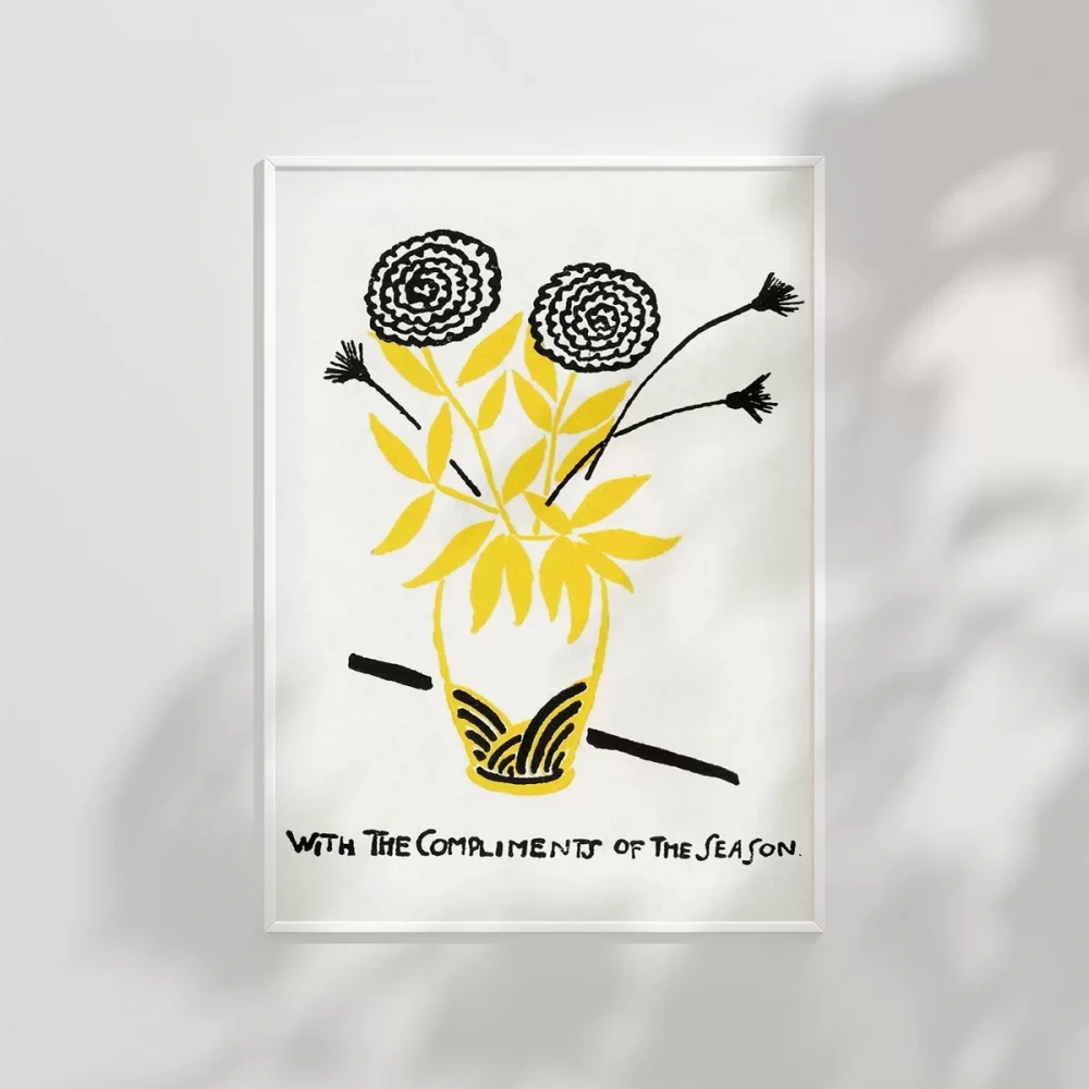 El Çizimi Vazo ve Çiçek Motifli Grafik Poster