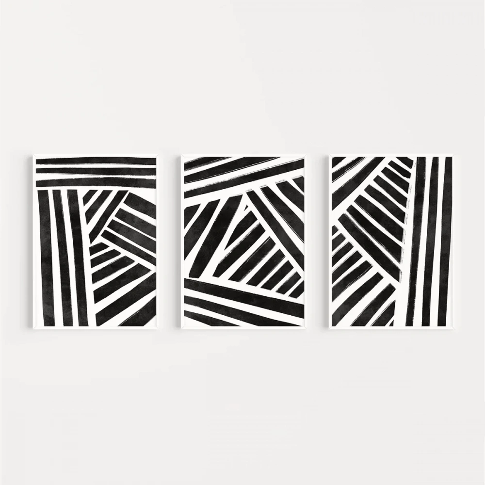 Geometrik Siyah-Beyaz Çizgiler 3lü Poster