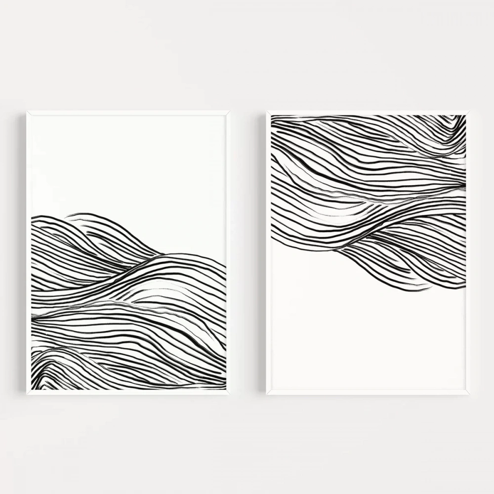 Hareket ve Akış Temalı Monokrom 2li Poster